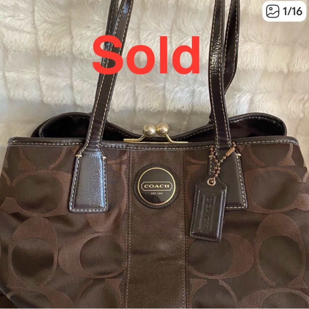 Beautiful Large Chocolate Brown Vintage Coach Carryall Tote w Kiss Lock, GUC